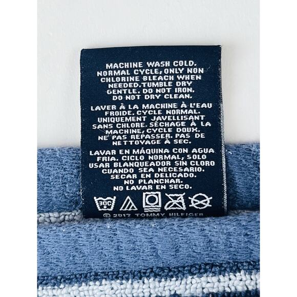 TOMMY HILFIGER Blue Striped Hand Towel Rare Sky Baby Navy Blue Cotton Pakistan - Picture 6 of 10